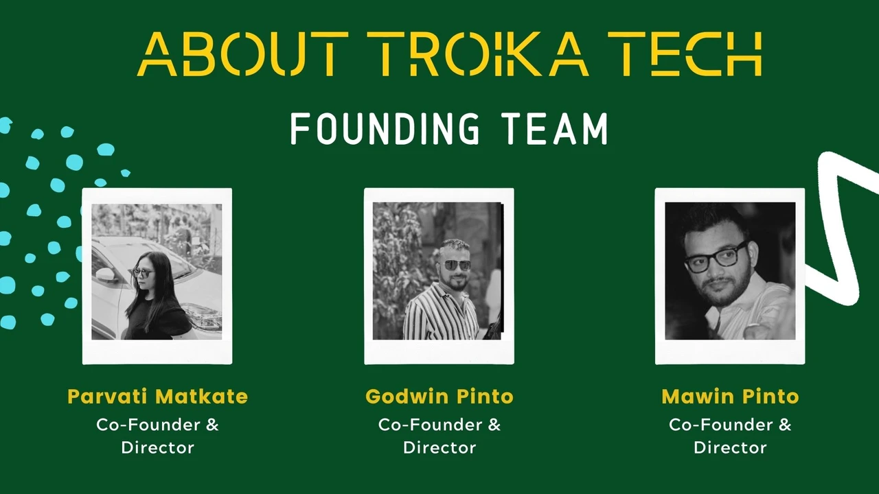 Troika Tech founding team: Parvati Matkate, Godwin Pinto and Mawin Pinto, co-founders and directors